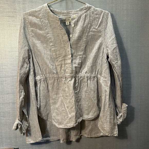 J. Crew Gathered Linen Cotton adjustable front Popover High Low Top size S - Picture 2 of 12
